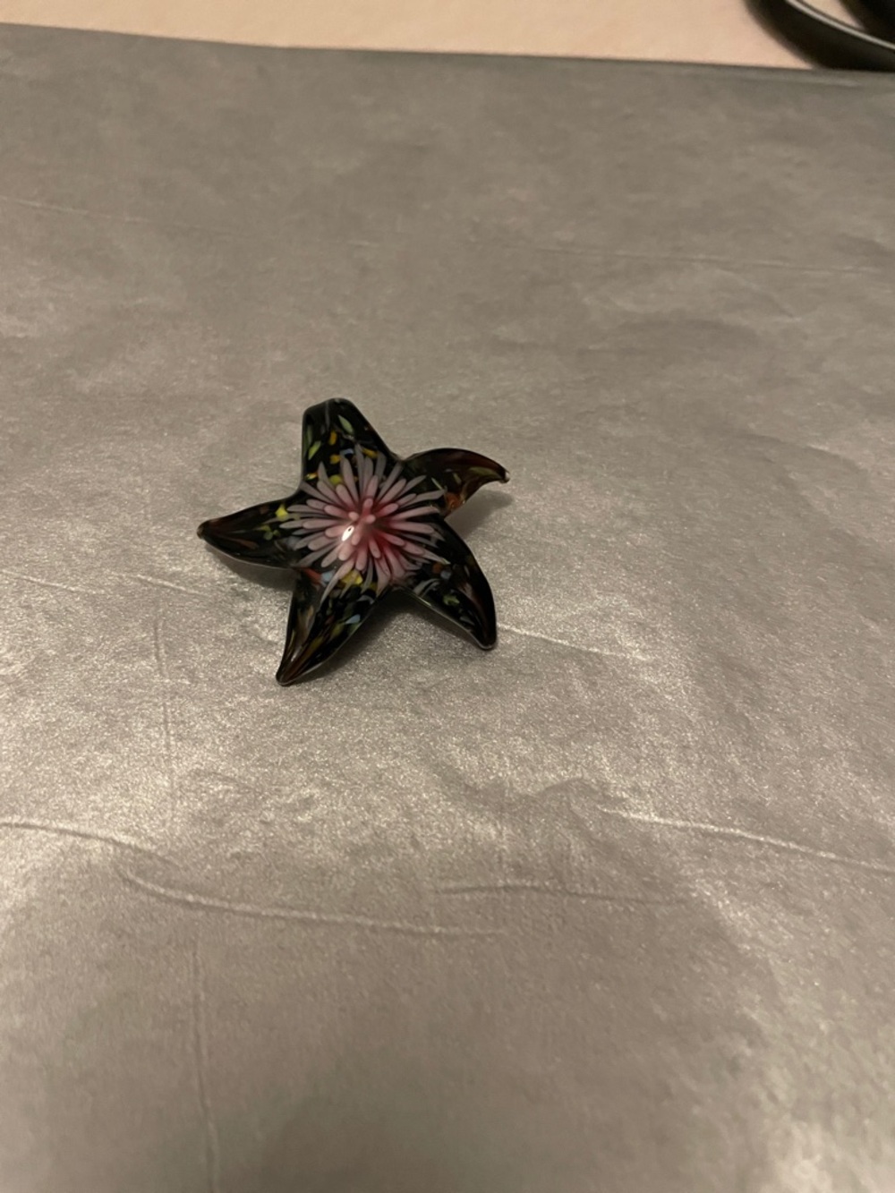 Vintage Murano Glass Pendant - Black with Pink Center